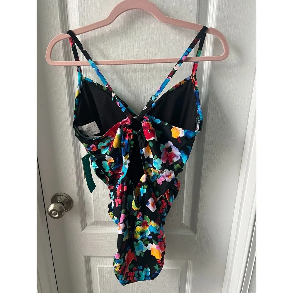 Aqua Green Floral One Piece Swim Bathing Suit‎ Size L NEW